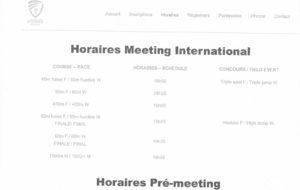 Horaires Meeting Internationale 20/12 Limoges Chéops