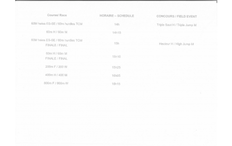 Horaire PréMeeting  20/12 Limoges Chéops