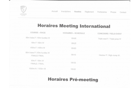 Horaires Meeting Internationale 20/12 Limoges Chéops